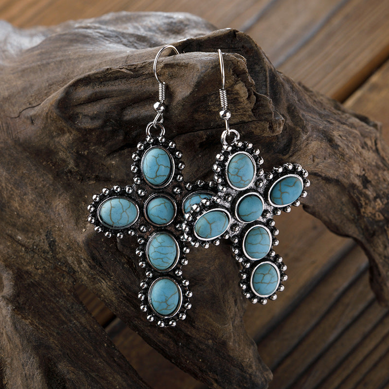 Turquoise Vintage Statement Cross Earrings