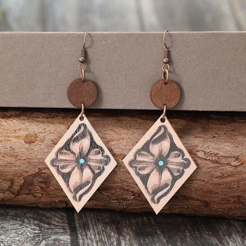 Boho Vintage Geometric Cross Wood Earrings - product image 1