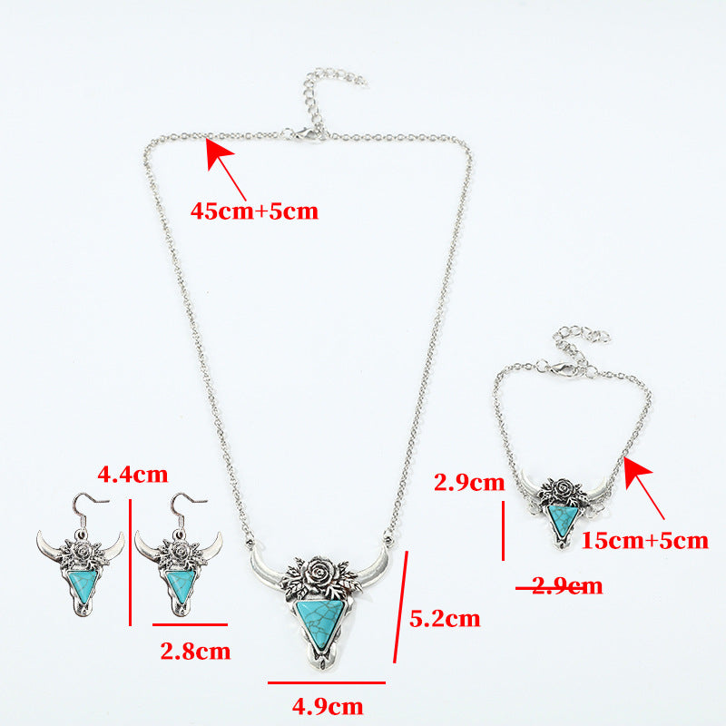 Western Turquoise Vintage Floral Cow Skull Jewelry Set - product image 2