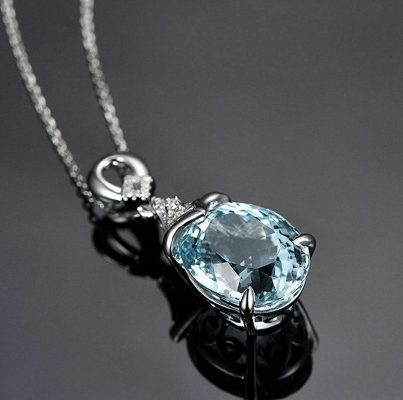 Style Aquamarine Pendant for Women Diamond-studded Colored Gemstone Pendant - product image 2