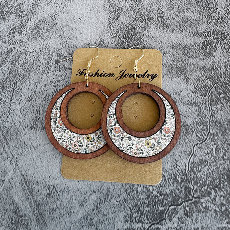 Floral Cross Wood Earrings