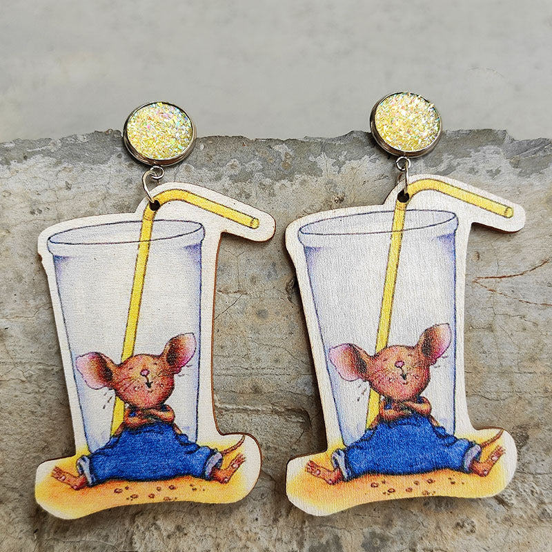 Mouse Cheese Earrings - Colored Pencil Cup - Student and Teacher Earrings - - product image 2