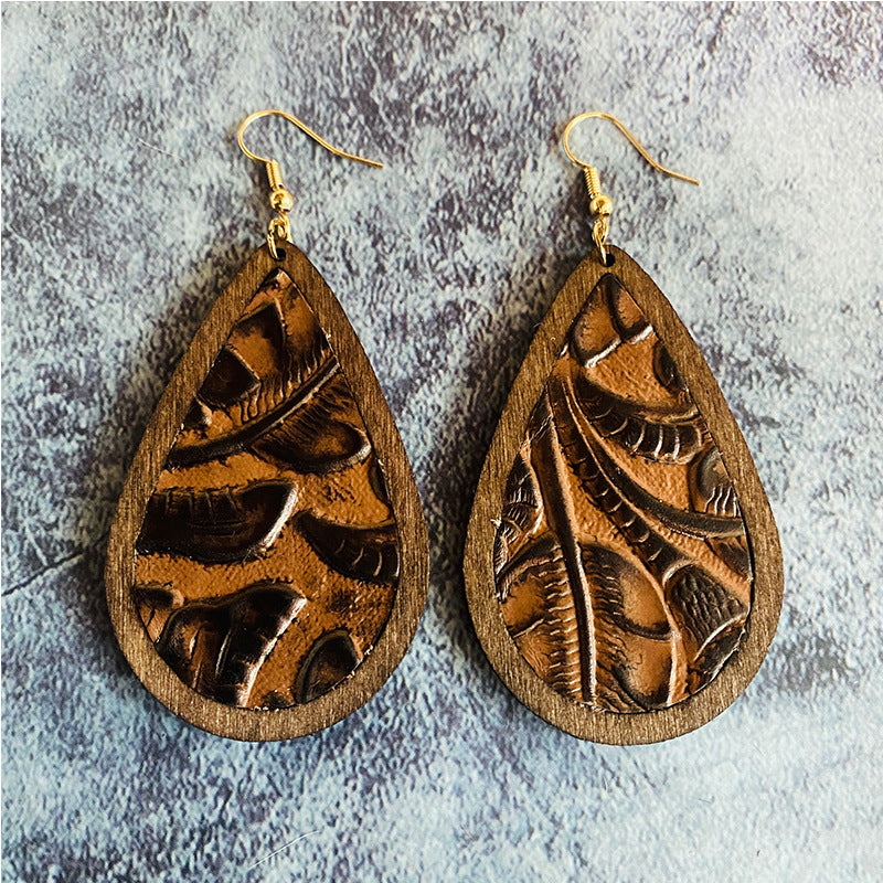Western Vintage Cow Skull Cross Wood Earrings - product image 9