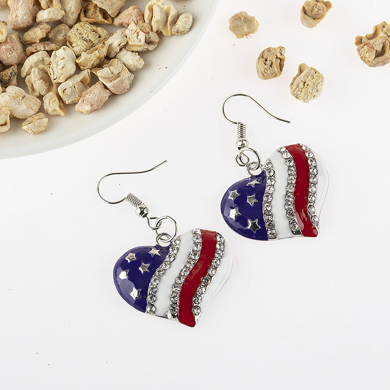 American Independence Day Jewelry - Pentagram Diamond-encrusted Earrings - - product image 3