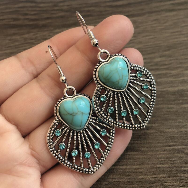 Turquoise Boho Vintage Heart Earrings - product image 2
