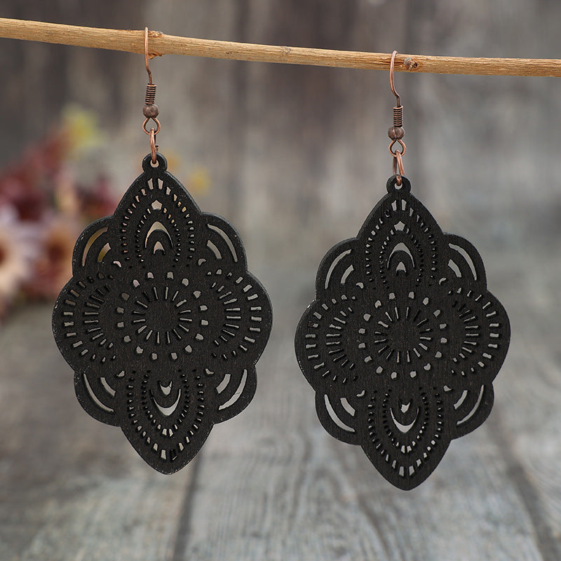 Vintage Floral Cross Wood Earrings - product image 4