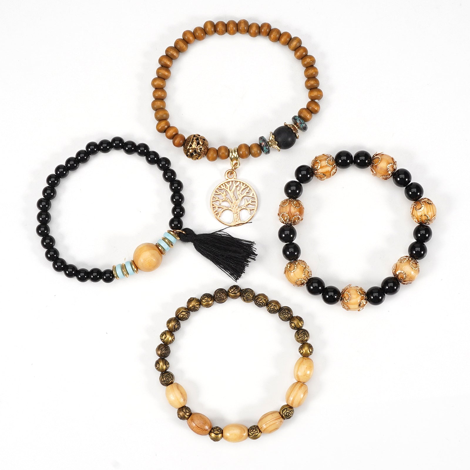 Floral Wood Beaded Bracelet