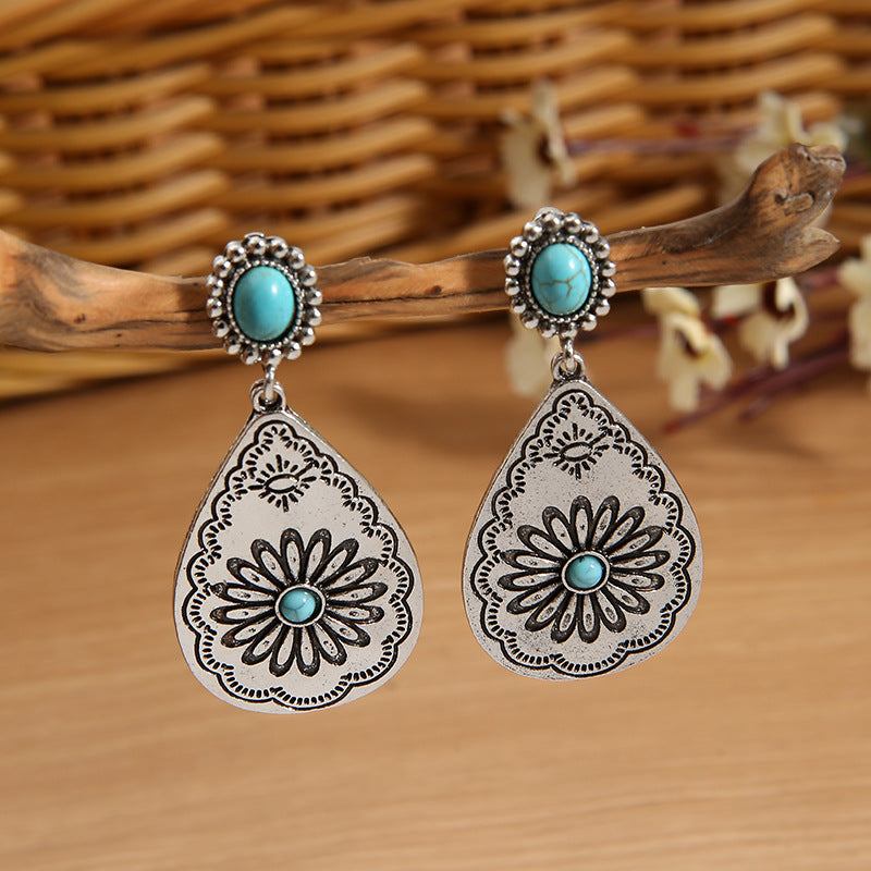 Turquoise Vintage Floral Cross Earrings - product image 1