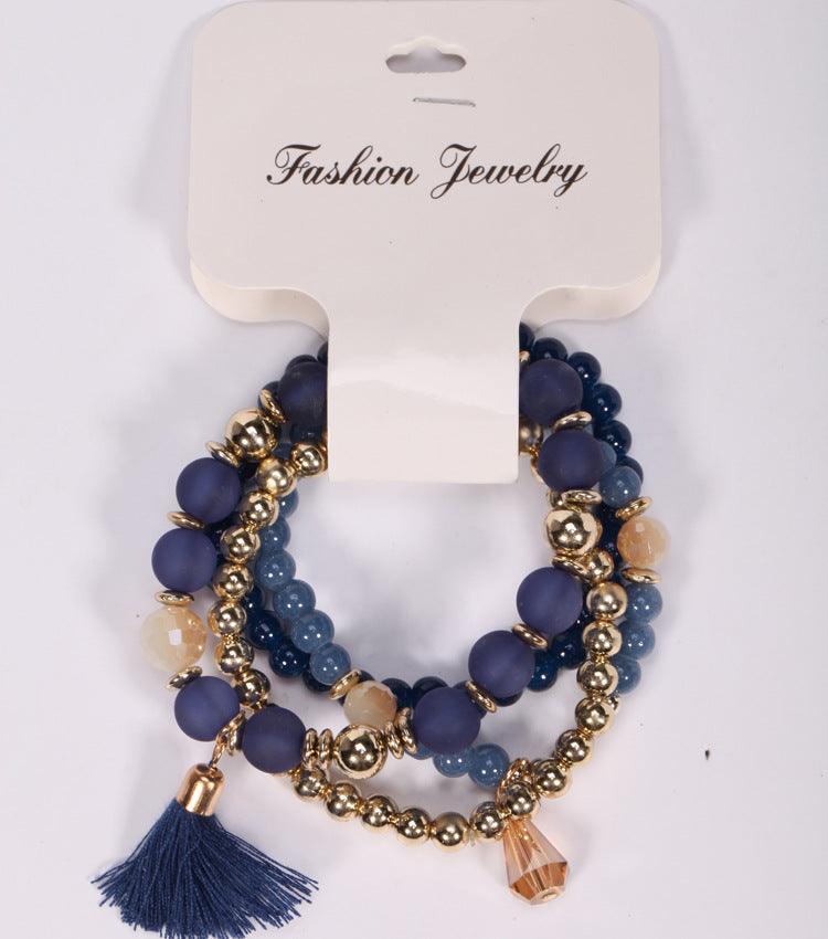 Women's Bracelets Multi-layered Glass Stone Bracelet Fabric Tassel Bracelet - product image 5