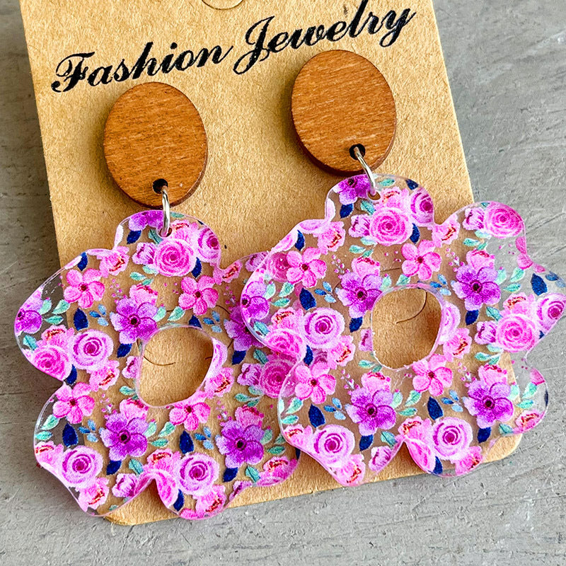Geometric Floral Cross Wood Acrylic Earrings - product image 3
