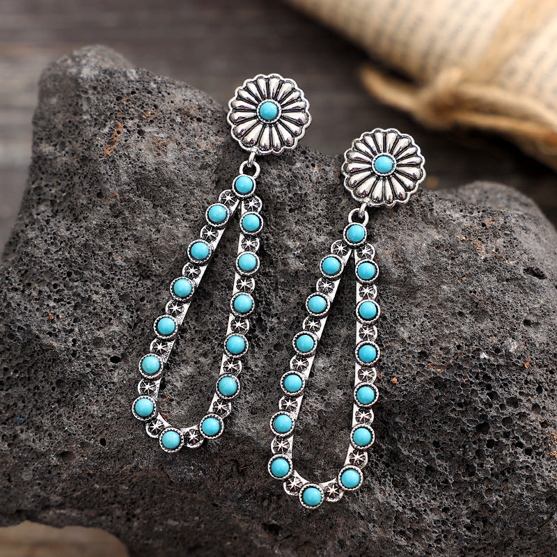 Turquoise Boho Vintage Cross Earrings - product image 2