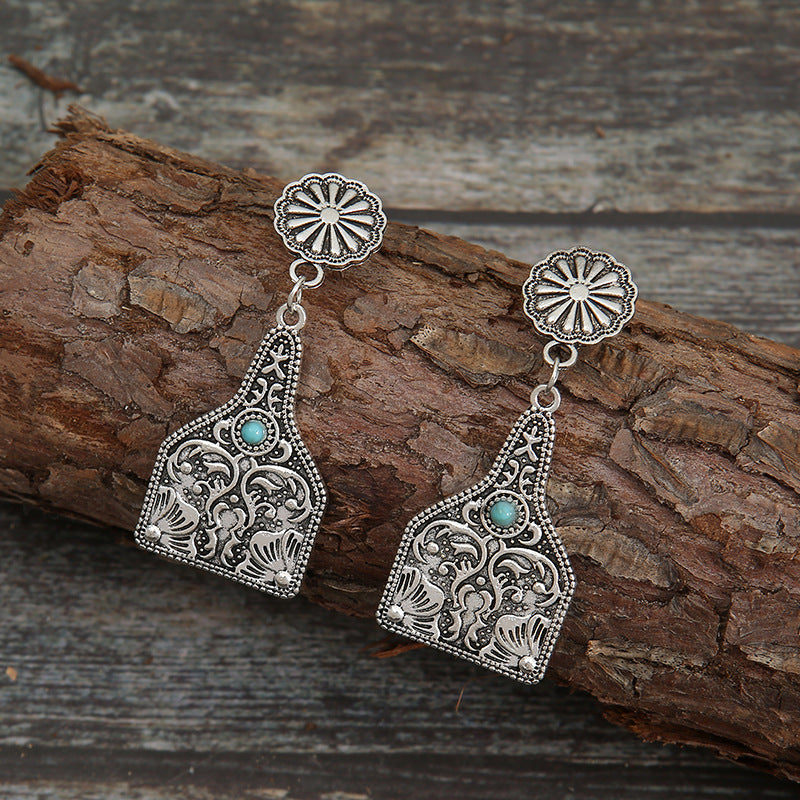 Turquoise Boho Vintage Cross Wine Glass Earrings - product image 9