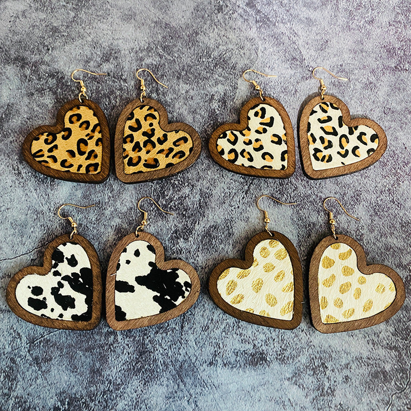 Vintage Horse Heart Cross Wood Earrings - product image 3