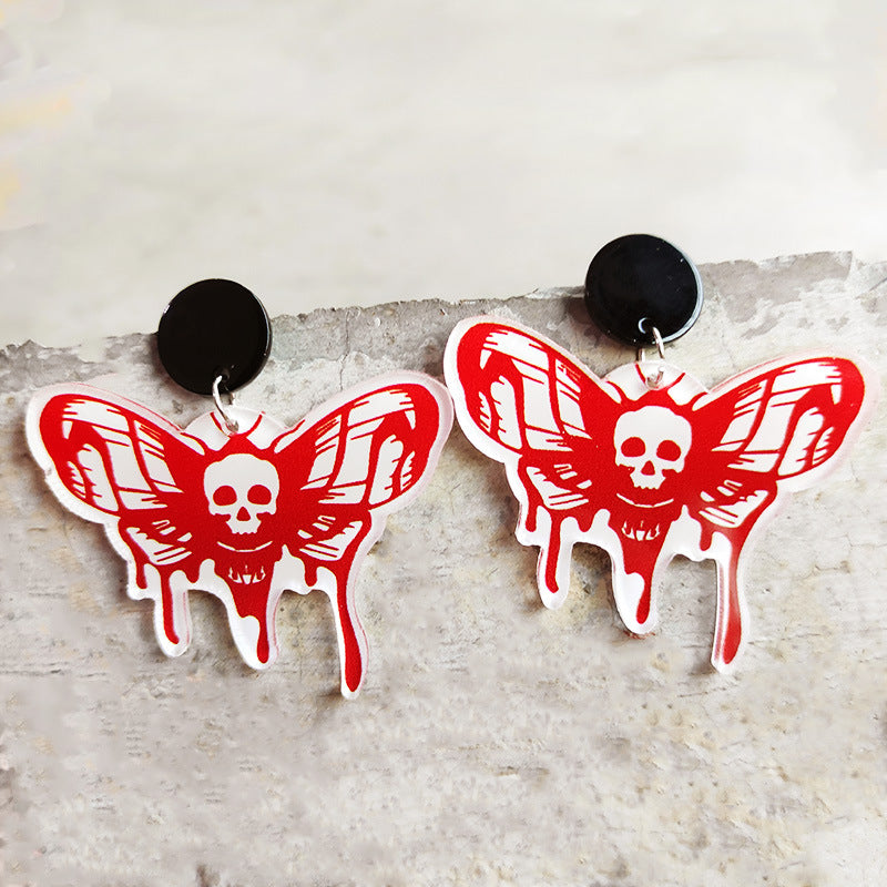 Horror Bloodstain Halloween Earrings Moth Balloon Card Skull Drop Earrings - product image 2