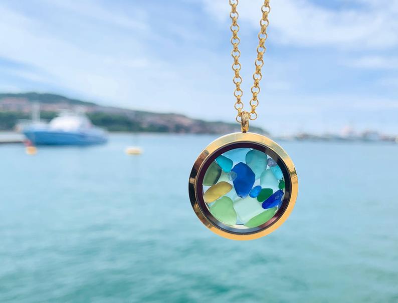 Colorful Sea Glass Round Pendant Necklace - product image 4