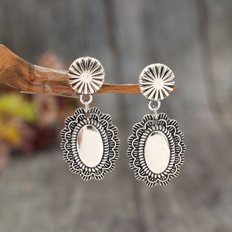Boho Vintage Geometric Floral Cross Earrings - product image 1