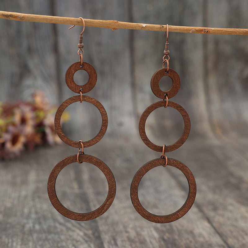 Vintage Geometric Wood Earrings - product image 1