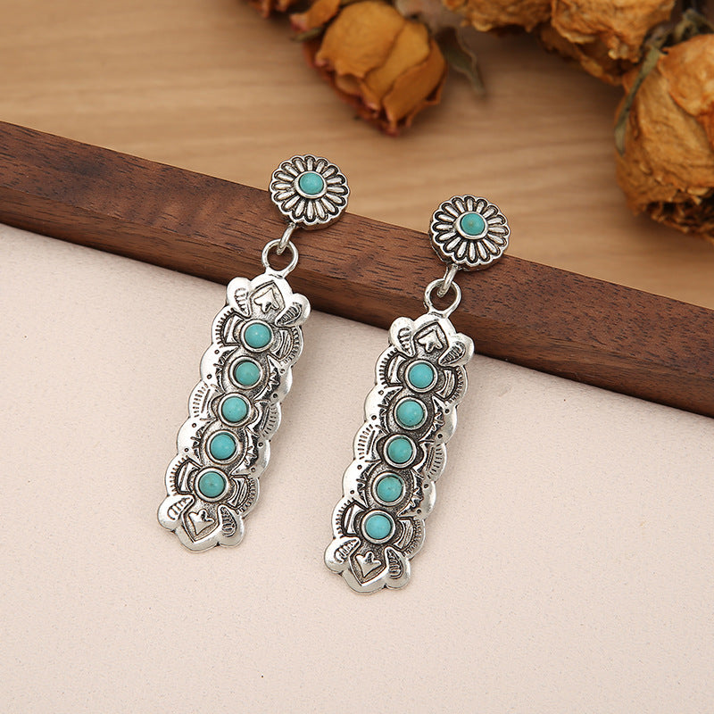 Turquoise Boho Vintage Geometric Earrings