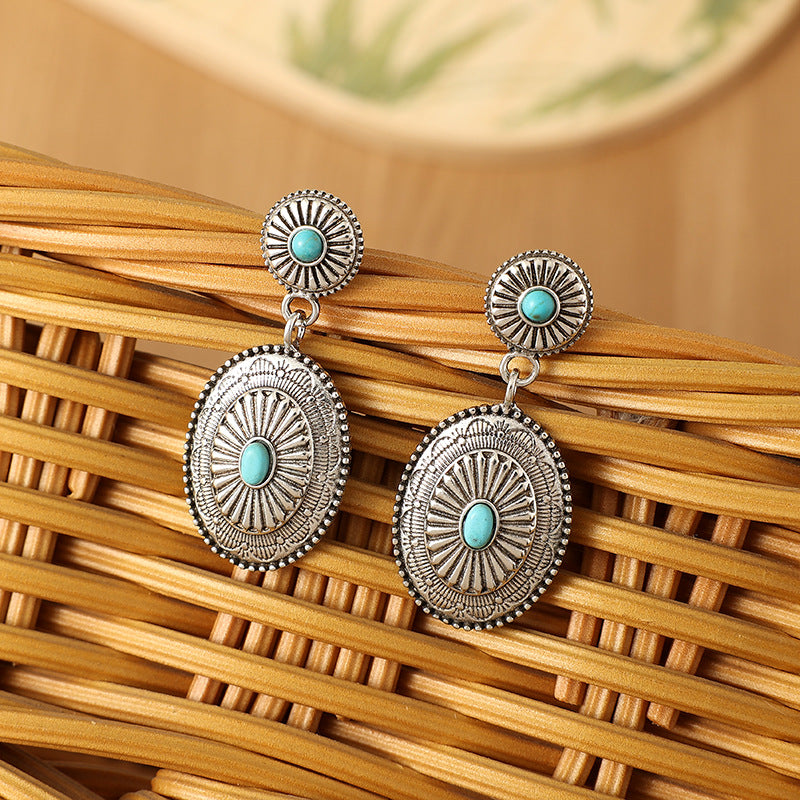 Western Turquoise Vintage Floral Cross Earrings - product image 2