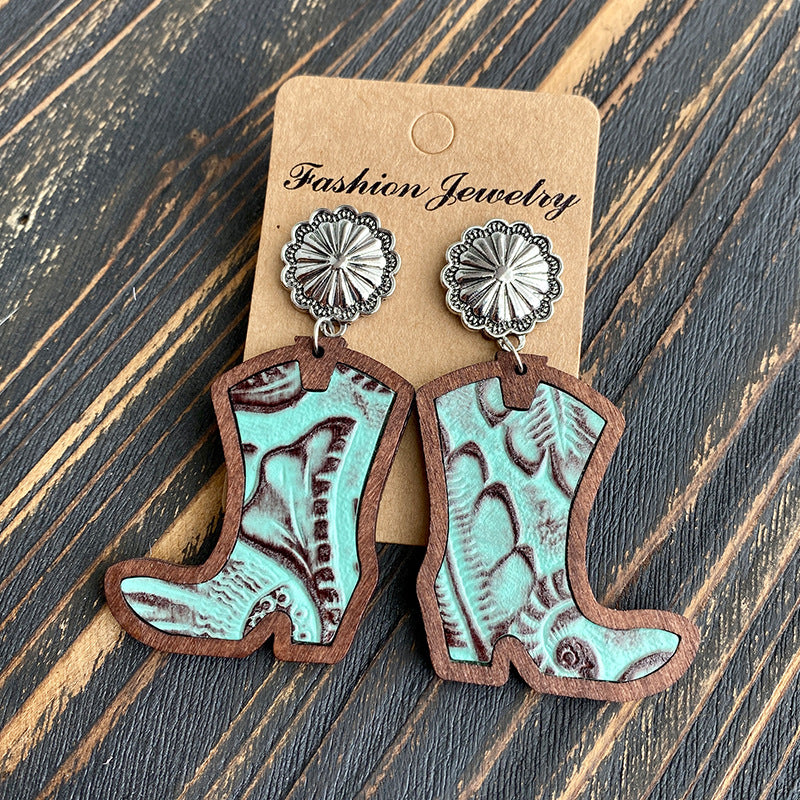 Western Cross Wood Leather Earrings - product image 8