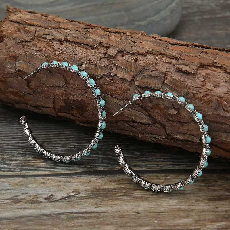 Turquoise Vintage Statement Geometric Cross Earrings - product image 3