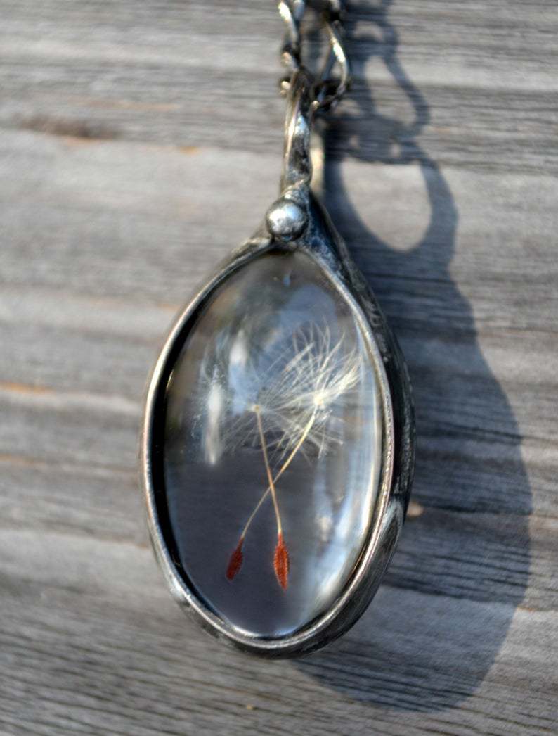 Vintage Dandelion Seed Oval Pendant Necklace - product image 10