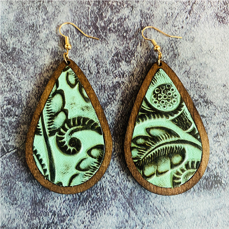Western Vintage Cow Skull Cross Wood Earrings - product image 8