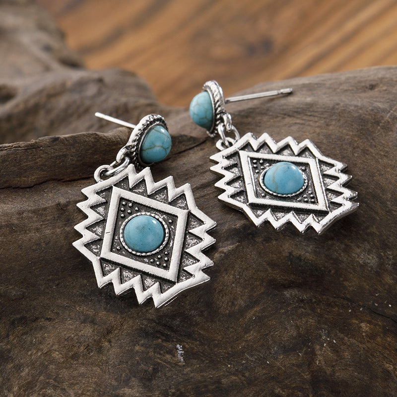 Turquoise Vintage Geometric Cross Earrings - product image 4