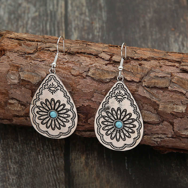 Turquoise Vintage Floral Cross Earrings for Women - product image 2