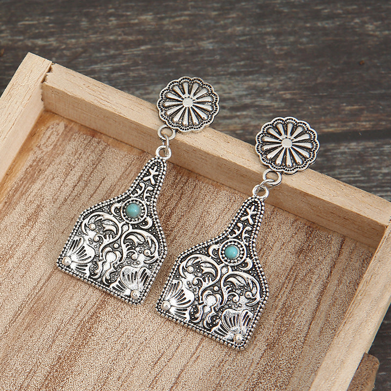 Turquoise Boho Vintage Cross Wine Glass Earrings - product image 10