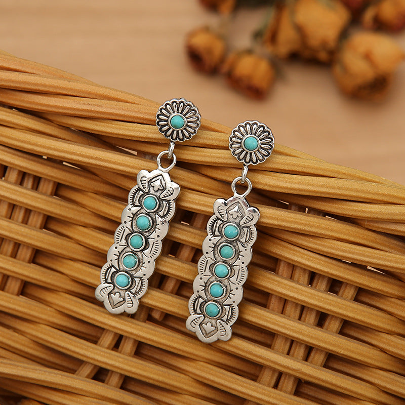 Turquoise Boho Vintage Geometric Earrings - product image 4
