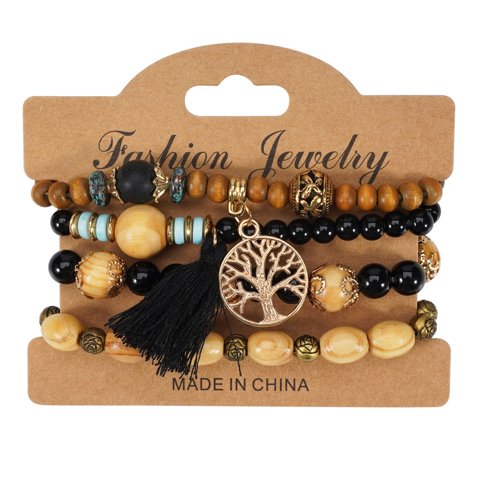 Floral Wood Beaded Bracelet