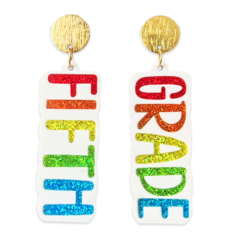 Supply Teacher Student Grade Shiny Text Semester Earrings Colorful Simple