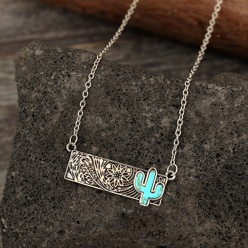 Western Turquoise Vintage Cactus Cross Necklace - product image 6