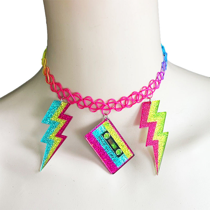 Neon Lightning Bolt Cassette Pendant Necklace - product image 3