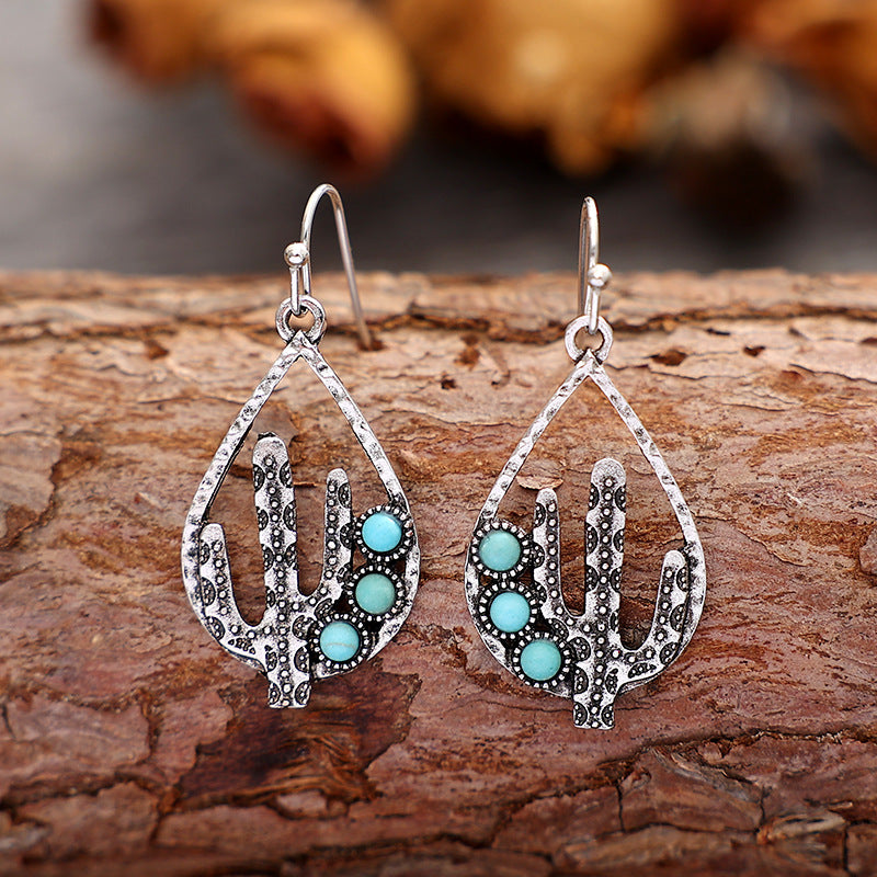 Western Turquoise Vintage Cactus Earrings - product image 3