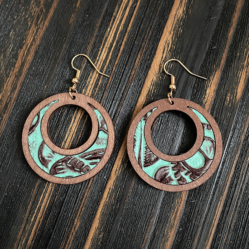 Western Cross Wood Leather Earrings - product image 3