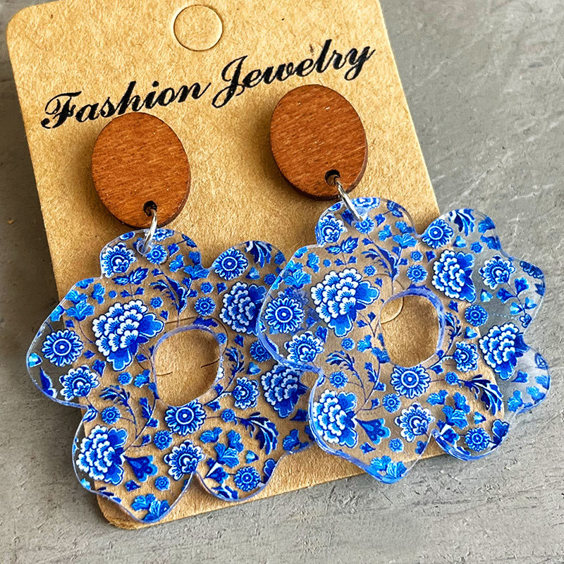 Geometric Floral Cross Wood Acrylic Earrings - product image 6