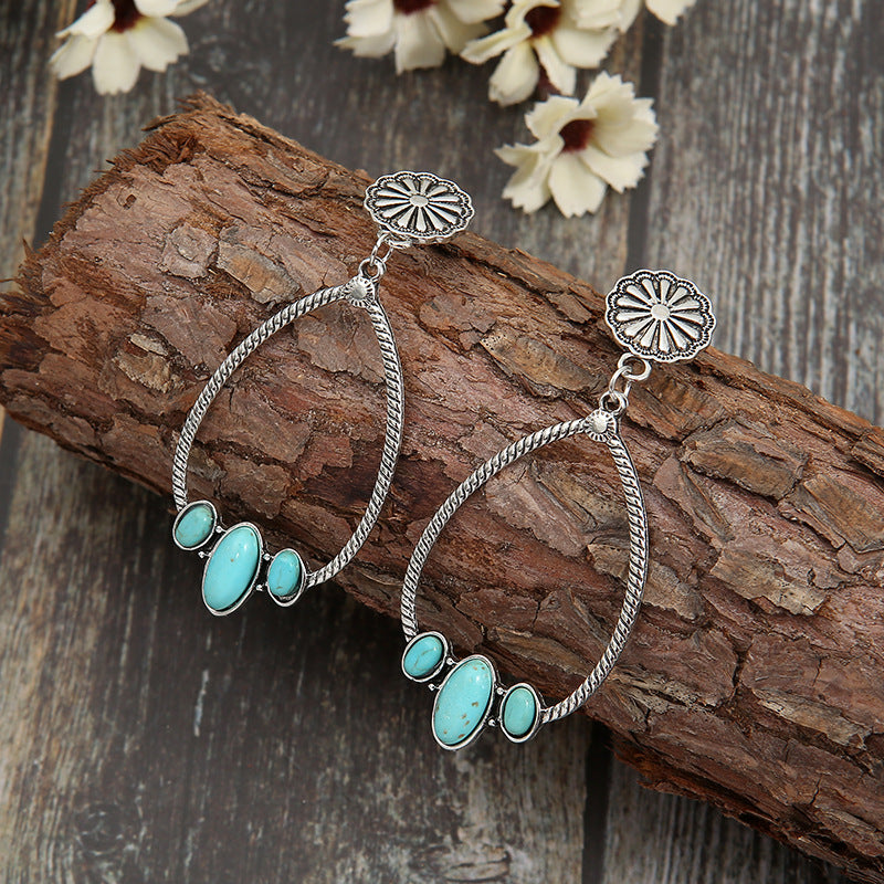 Turquoise Statement Floral Earrings - product image 2