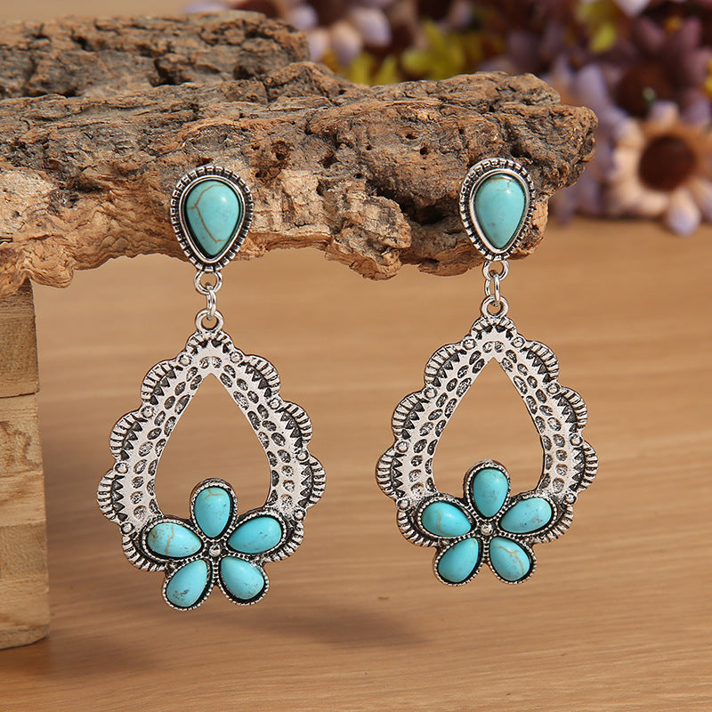 Turquoise Vintage Statement Floral Earrings - product image 3