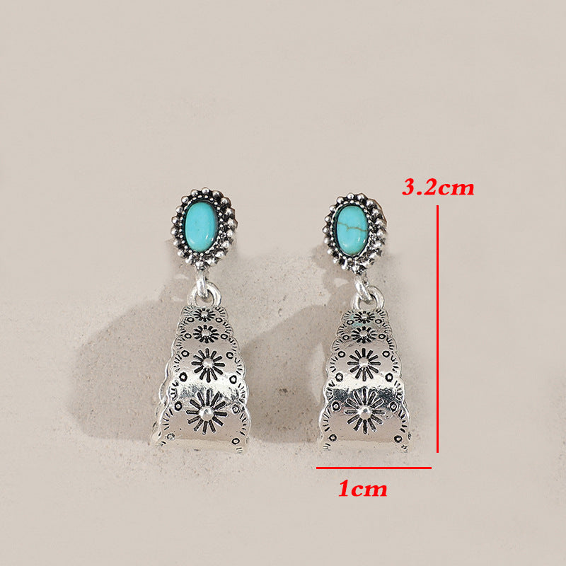 Turquoise Boho Vintage Geometric Cross Earrings - product image 8
