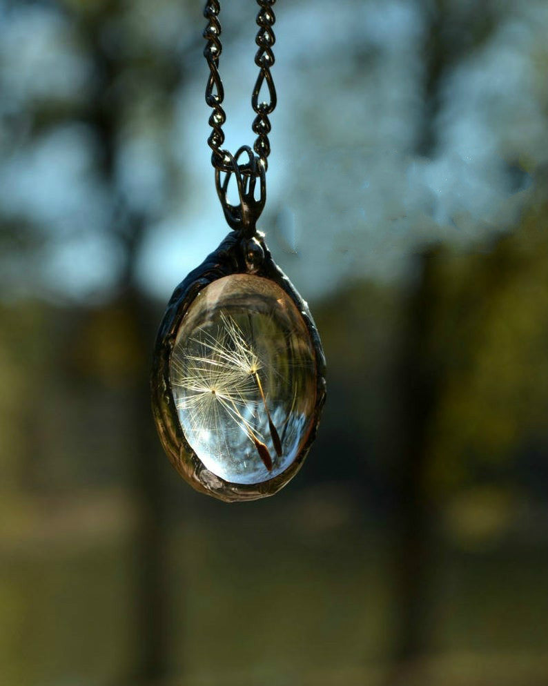 Vintage Dandelion Seed Oval Pendant Necklace - product image 7