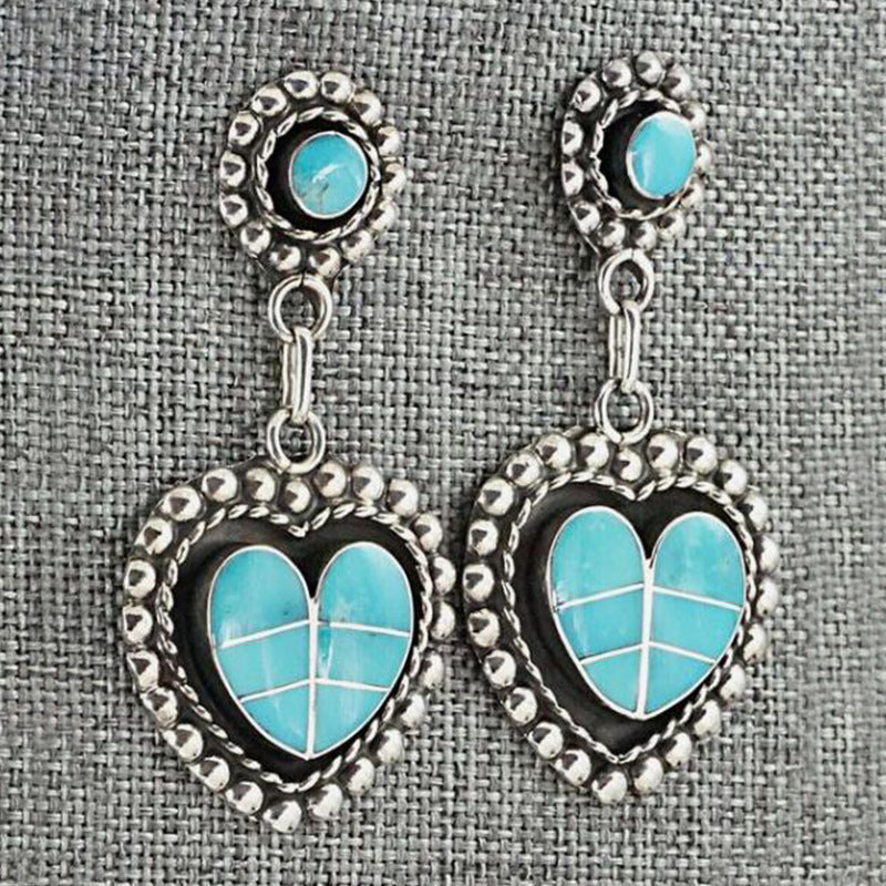 Turquoise Vintage Heart Cross Earrings