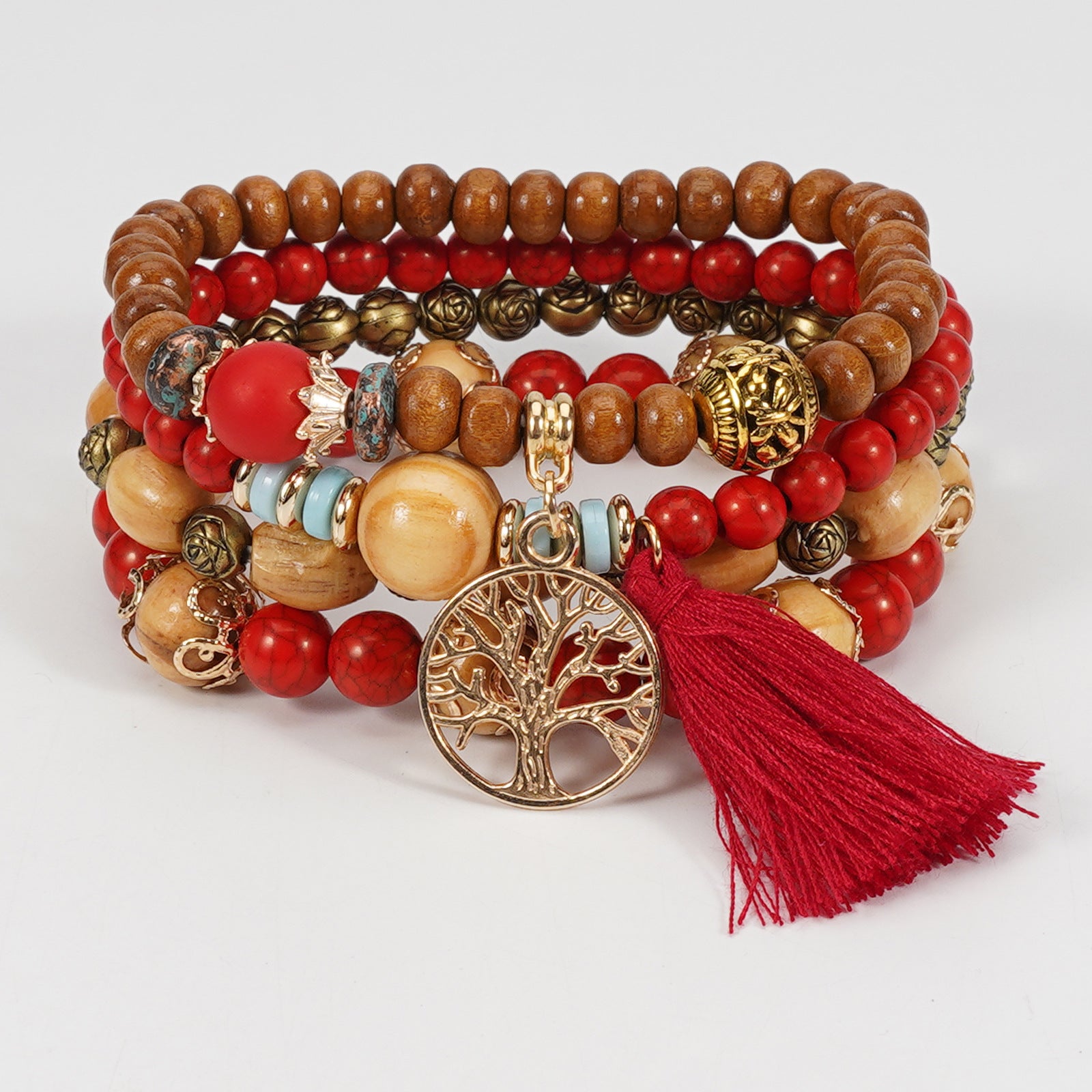 Floral Wood Beaded Bracelet