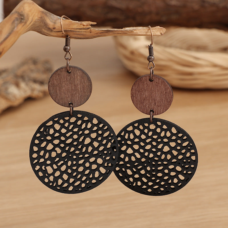 Boho Vintage Cross Wood Leather Earrings - product image 1