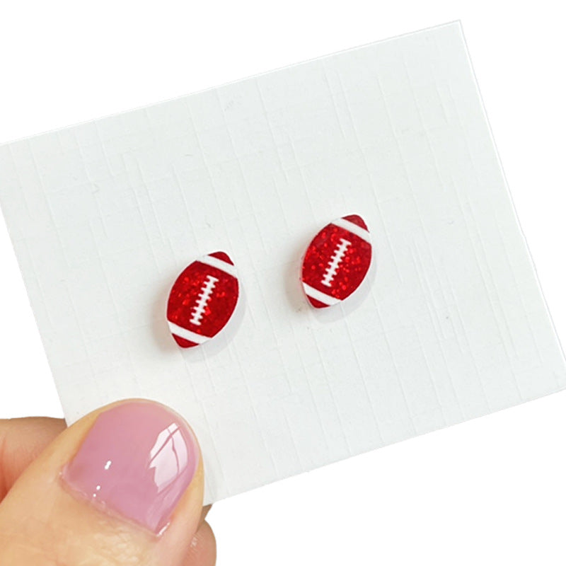 Supply: Exquisite Shiny Small Earrings in Football Colors - Multi-color Red - product image 3
