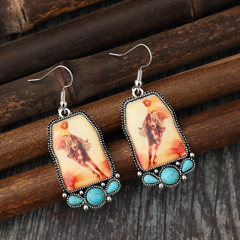 Turquoise Boho Vintage Geometric Resin Earrings - product image 4