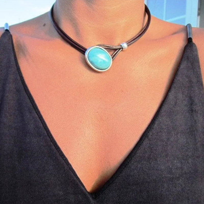Turquoise Vintage Statement Cross Leather Necklace - product image 4