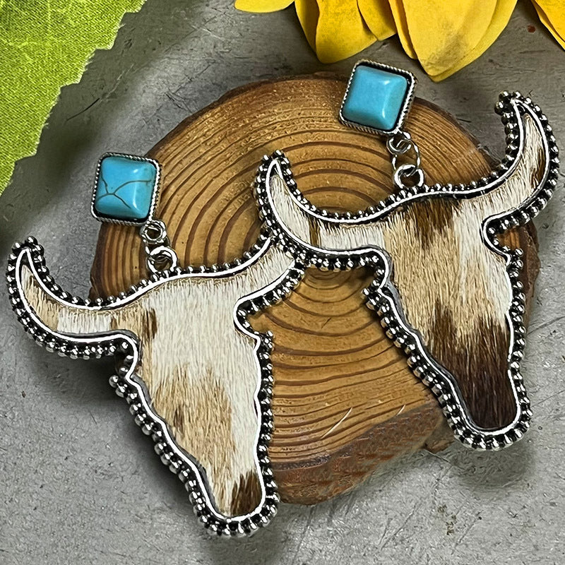 Western Turquoise Boho Vintage Cow Skull Earrings - product image 8