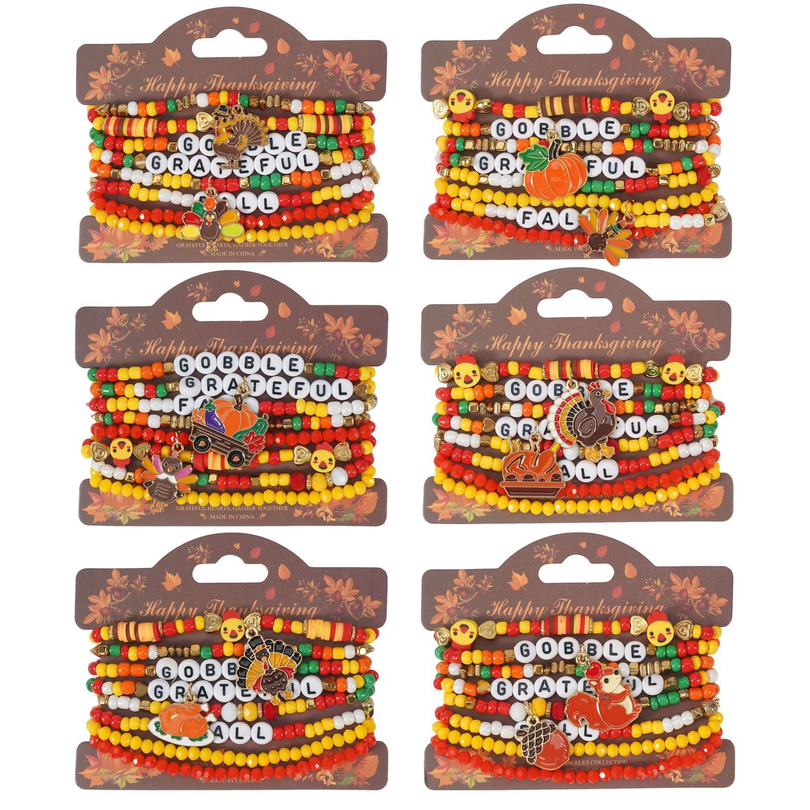 Autumn Thanksgiving Bracelet Maple Leaf - Turkey - Pumpkin - Squirrel - Pine